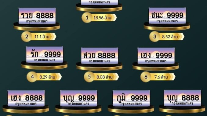10 อันดับ ป้ายทะเบียนรถลักษณะพิเศษ ราคาสูงที่สุด