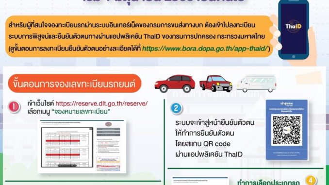 จองทะเบียนรถออนไลน์ต้องยืนยันตัวตนผ่าน ThaID ก่อนทุกครั้ง